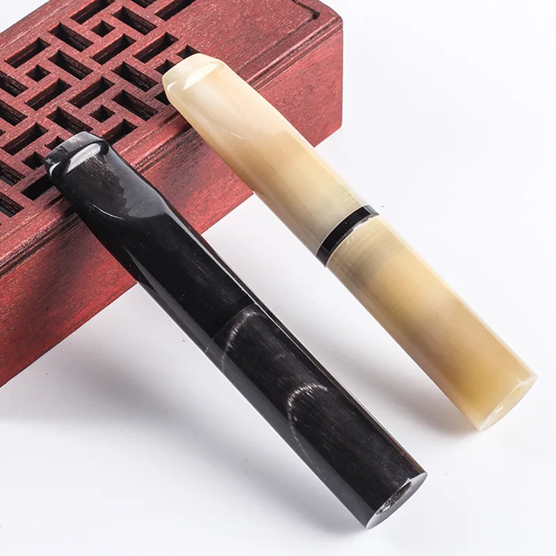 New 1pc Yak horn Cigarette Holder With 10pcs 9mm carbon Filters 2 Use For 8mm and 5.2mm Cigarettes smoke Smoking Pipe