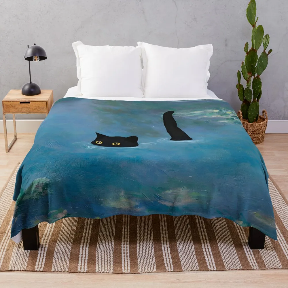 

Cat Print Monet Waterlily Throw Blanket Summer Sofas Travel Custom Blankets