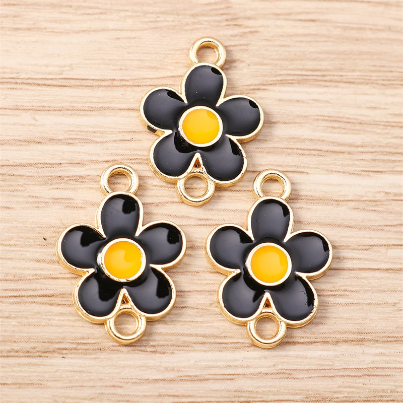 10 Stück 13x18mm Niedliche Bunte Emaille-Blumen-Verbinder für Schmuckherstellung Halsketten Armbänder Ohrringe DIY Handgemachte Bastelzubehör – Detail 9