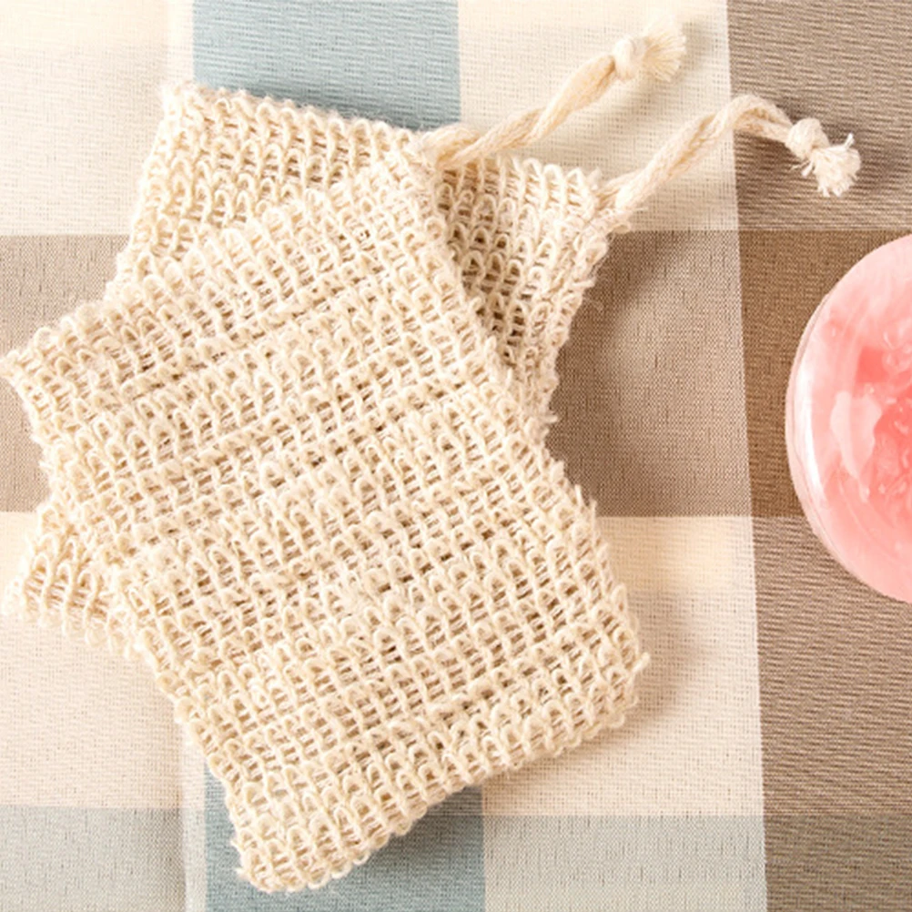

4pcs Soap Bag Cotton Linen Portable Travel Bath Cleansing Foaming Net Exfoliating Mesh Body Facial Gifts Wall Hooks Drawstring