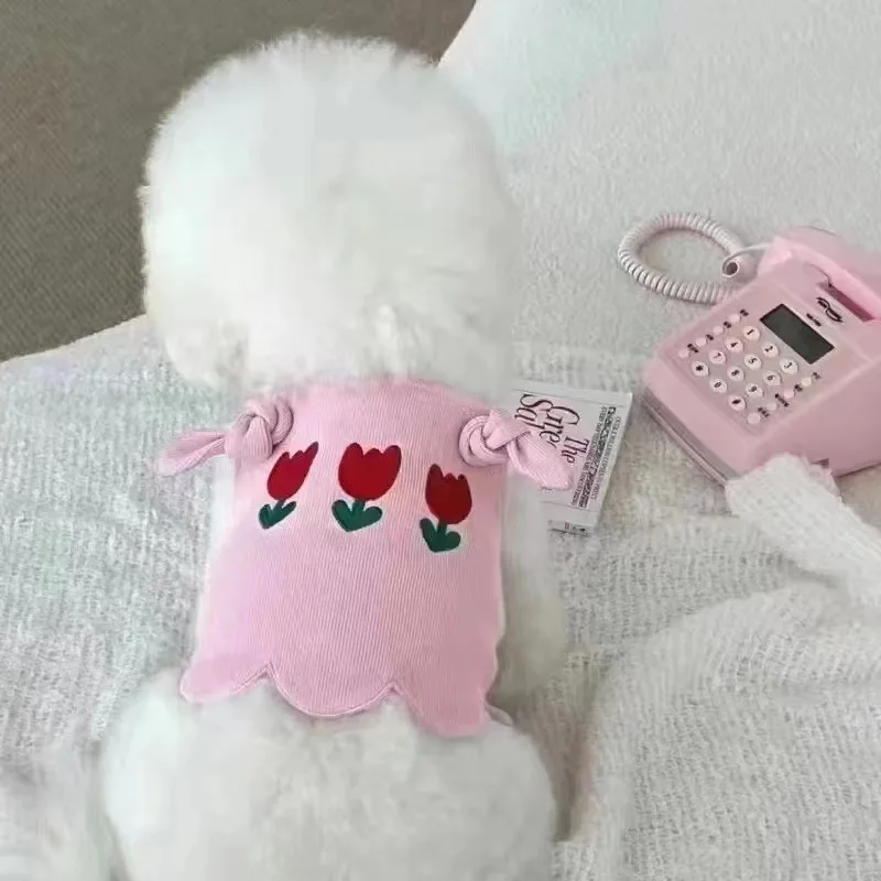 Pet Tulip Camisole Cute Dog Vest Small Dog Clothes Cat Pet Teddy Maltese Dog Yorkshire Small Puppy Spring Summer Pet Clothes