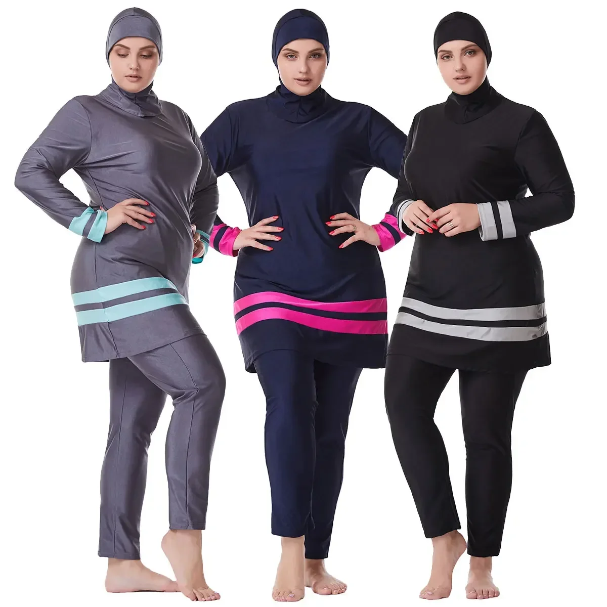 

Women Muslim Burkini Plus Size XL-6XL Full Covered Swimsuits Tops+pants+Hijab Three Pieces Bathing Swimming Islamic Swimwear