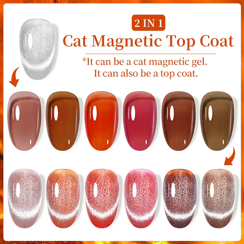 LILYCUTE 7ml 2 Cat Magnetic Gel Top Coat Glitter Ultra Shine Soak Off Cat Magnet Gel Nail Polish Semi Permanent UV Gel Varnish