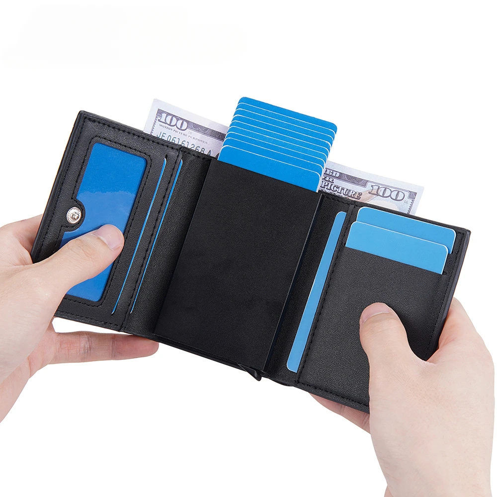 تحتوي حقيبة بطاقات ثلاثية الطي للرجال بطباعة تمساح على صندوق ألومنيوم معدني RFID ومشبك بطاقات أوتوماتيكي وبطاقة هوية للحافلة #3