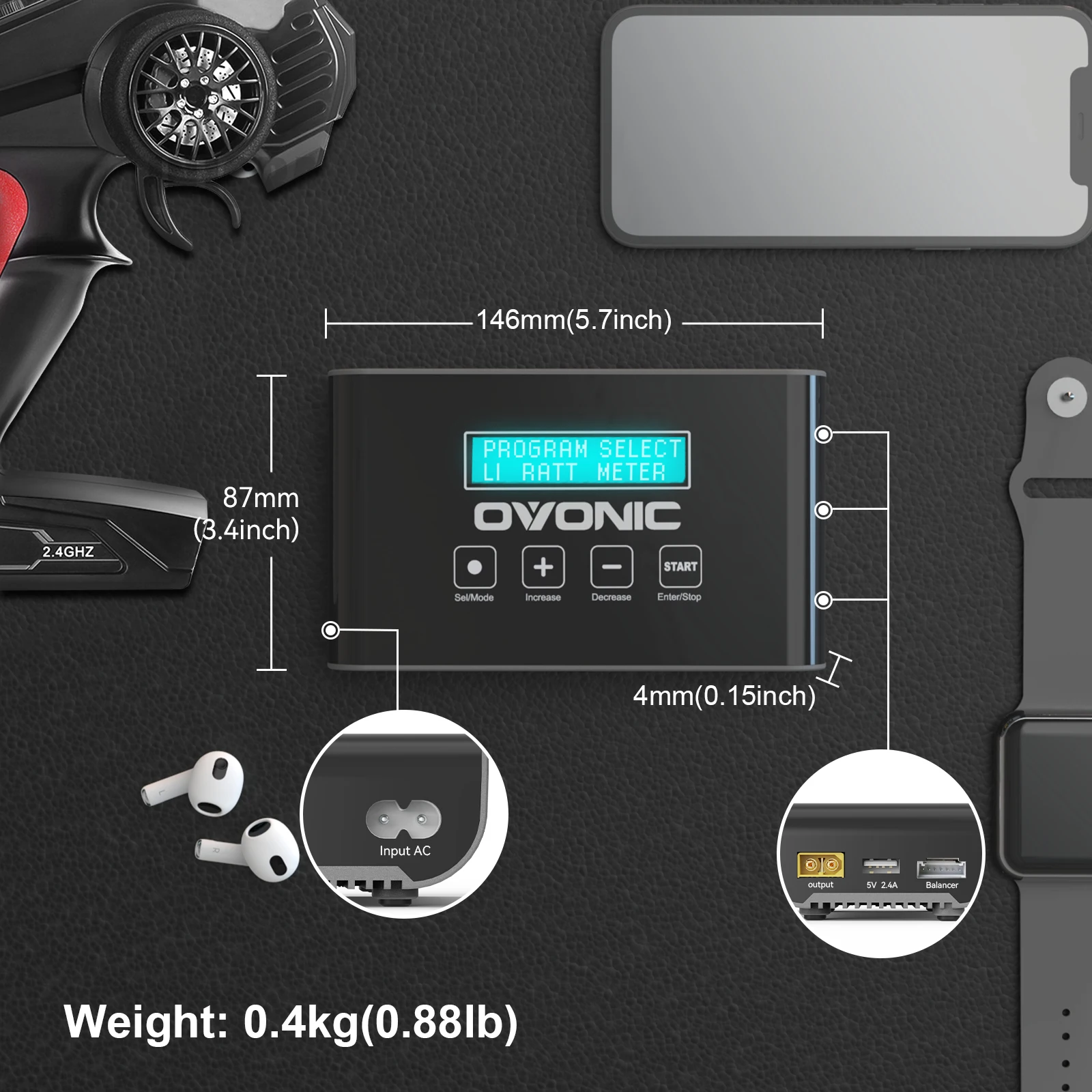 OVONIC MATE1 AC 100W 10A RC Balance Charger Discharge for Lilon LiPo LiFe LiHV