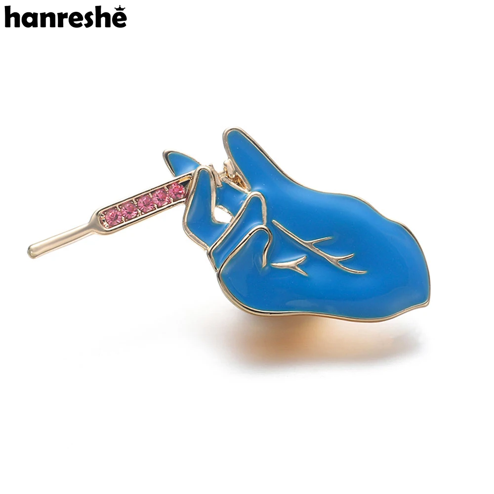 Hanreshe Medicine Brooch Badge Blue Gloves Syringe Doctor Nurse Chemistry Experiment Jewelry Lapel Enamel Pins Gift