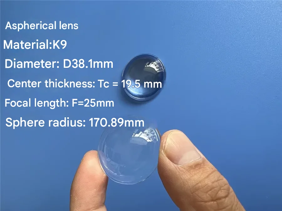 

Focusing aspherical lens diameter 38.1mm F=25mm center thickness Tc=19.5mm