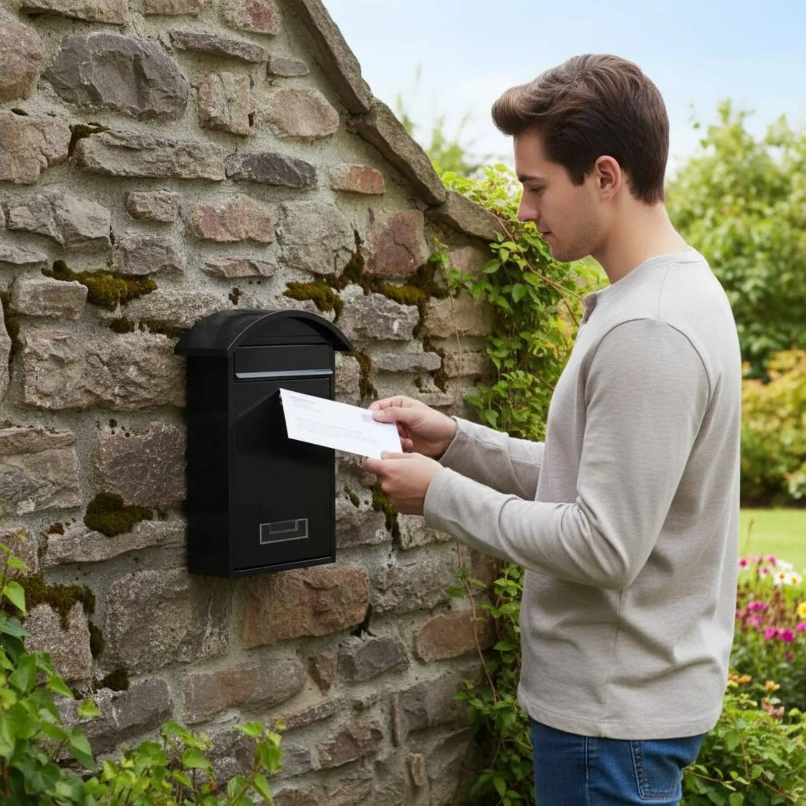 Metal Mailbox Heavy-Duty Outdoor Mail Box Wall Mailbox Decorative Powder-Coat Finish for Garden