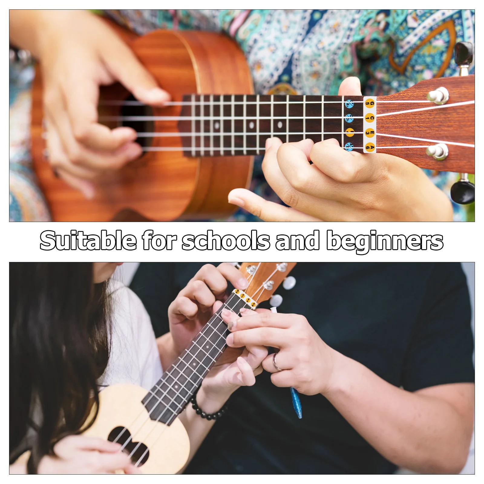 ملصقات مذكرة لوحة الفريتس للجيتار من Ukulele، دليل وتر ذاتي اللصق مطبوع بألوان زاهية لسهولة ممارسة التعلم