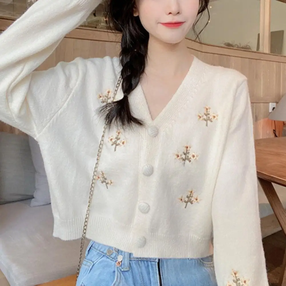 

Trendy Cropped Cardigan Ribbed Trim Windproof Knitted Cardigan Women Fashion Single-breasted Loose Cropped Knitted Coat