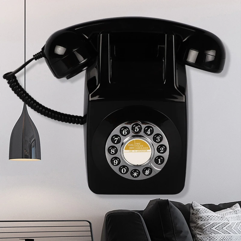 Retro Wall Mount Phone Plastic Telephone with Button Dial and Mechanical Bell, Wall Landline Telephone for Kitchen, Bathroom