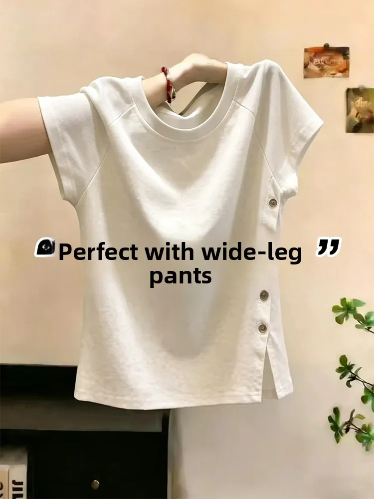 

Slim Fit Short Sleeve round Neck T-Shirt Women Summer Casual Style Inner Wear Base Layer Unique Sweet And Spicy Short Top