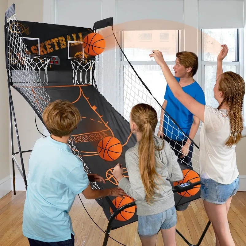 Indoor Double Basketball Machine with Automatic Electronic Scorer Match Folding Shooting Rack