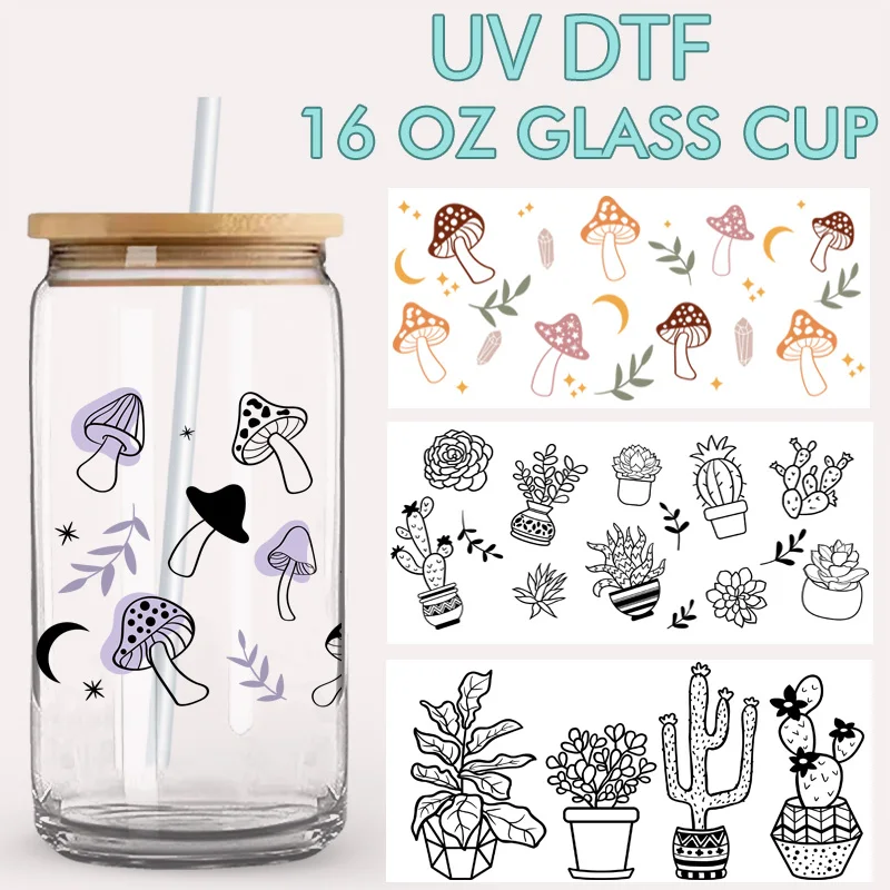 Niedliche Pilz-UV-DTF-Transferaufkleber, Pflanzen-Gänseblümchen-Marienkäfer-Aufkleber für Tassen, Becher, Handyhüllen, DIY Wasserfeste Kristall-Etikettenaufkleber