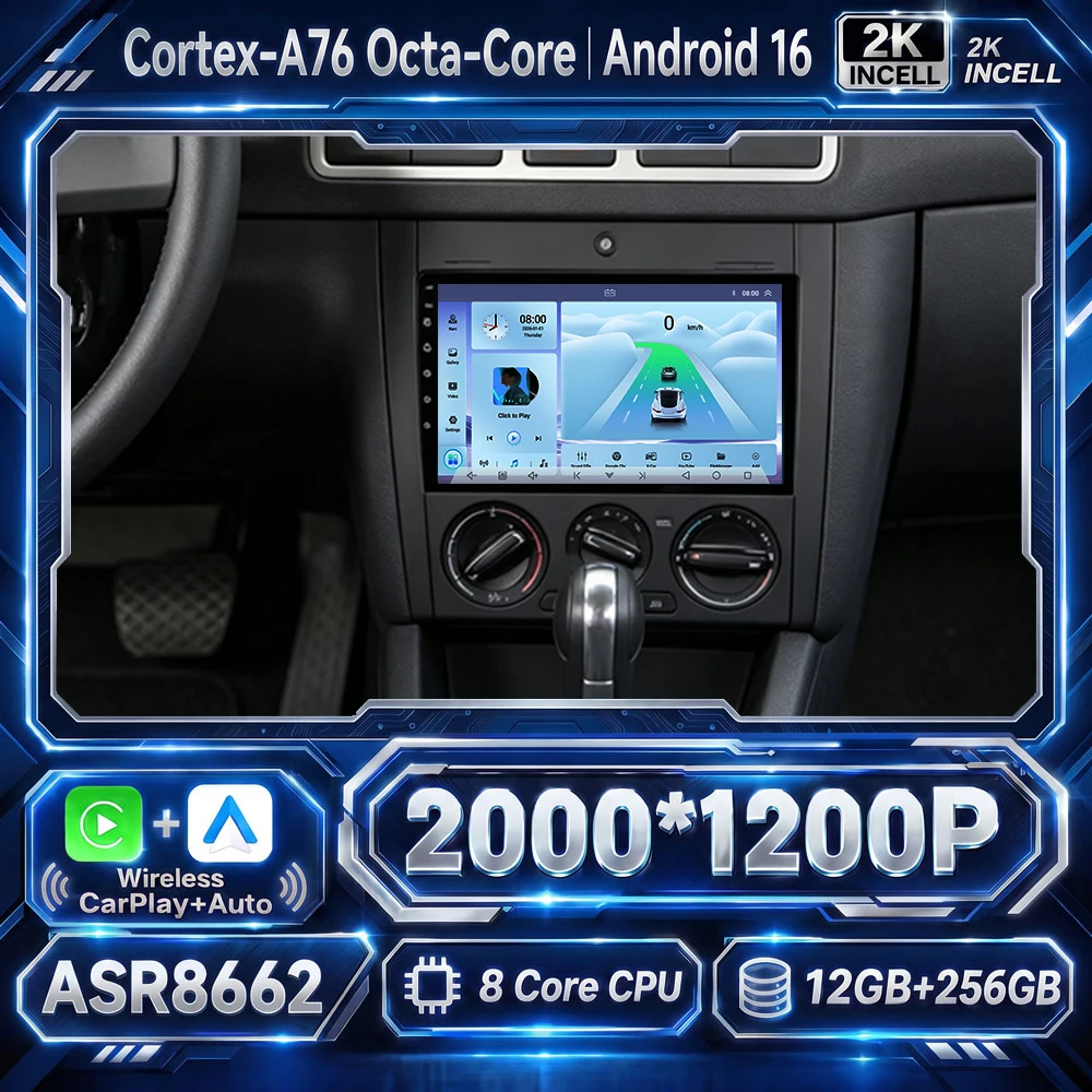 Cortex-A76 Octa-Core Android 16 Car For Volkswagen VW Golf 4 For 2002-2008 Jetta MK4 Classics LHD Multimedia Player GPS WIFI