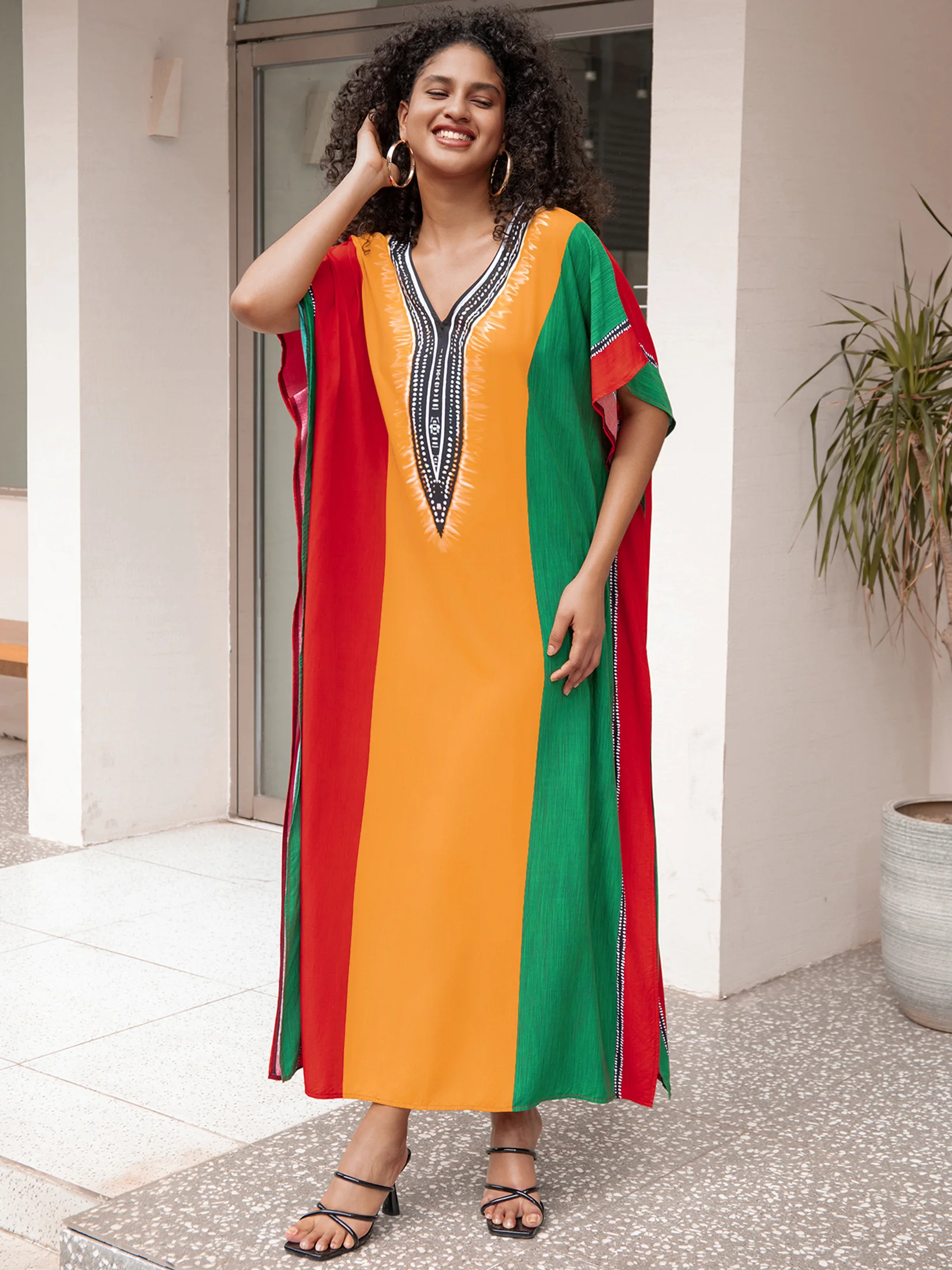 Kaftan Robe Women\'s Chic Bohemian Colored Oversized Beach Wear Caftan Dresses For Summer Homewear Moo Moo Dress Outfit Q1658