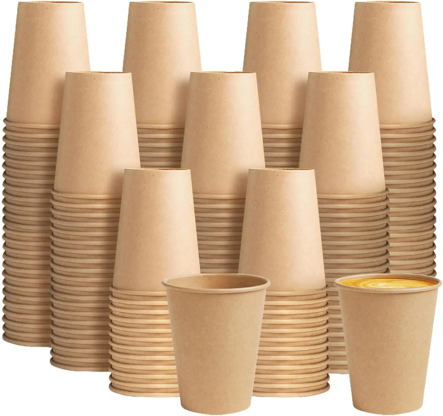 

200 Pack 10 oz Kraft Paper Cups, Disposable Paper Coffee Cups, Brown Unbleached Drinking Cups for Hot/Cold Beverage, Hom