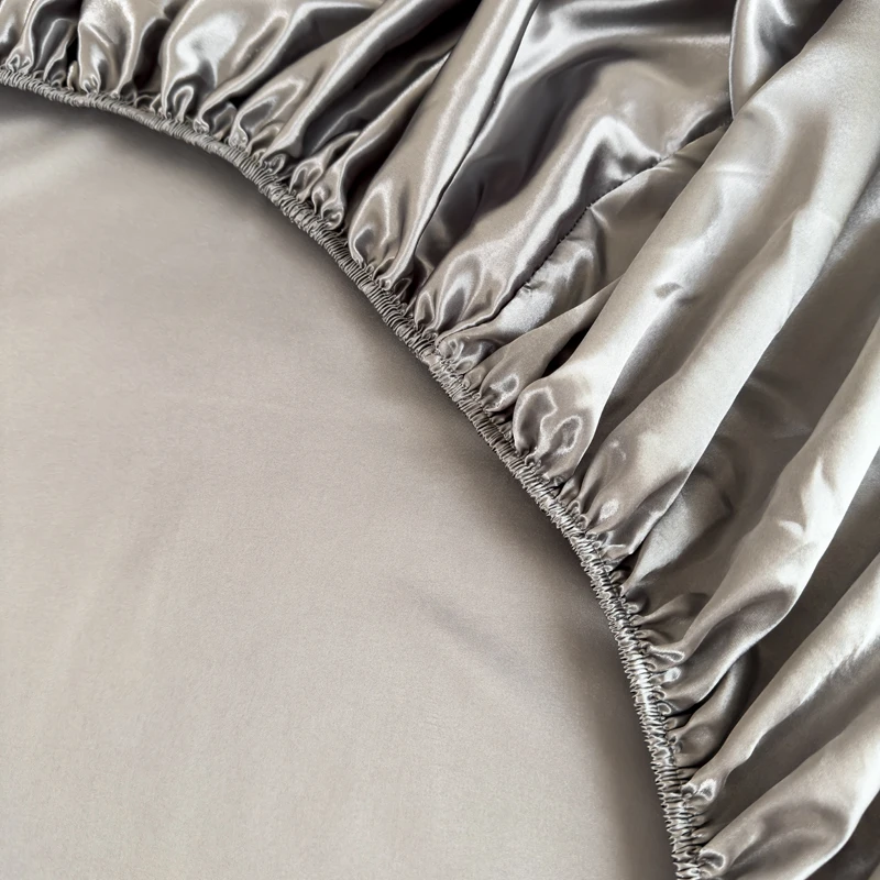 Kuup 100%Polyester 1pcs satin surface Bedding Fitted Sheet（No pillowcase）Elastic Band Around Mattress Cover King Bed Cover Sheet