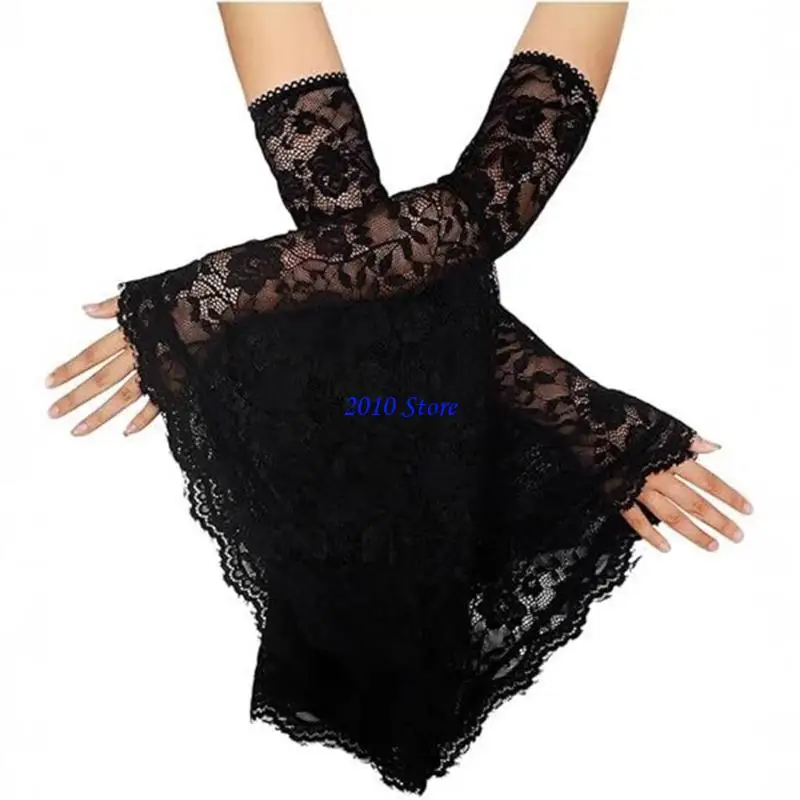 F3MF Cánh tay thoáng khí cổ điển Thiết kế gothic tay áo ren với còng kèn cho sự kiện cosplay và bữa tiệc Halloween