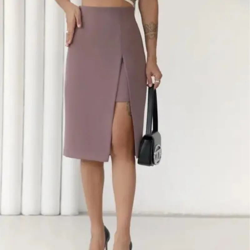 New Polyester Split High-waisted Skirt Women's Faldas Para Mujeres Falda Con Abertura En La Pierna Jupe Longues Femme Rock Damen