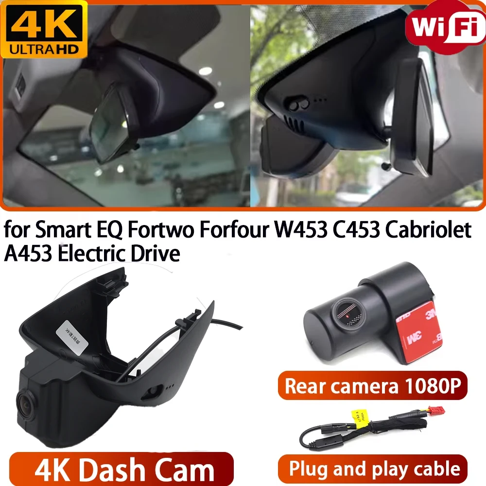for Smart EQ Fortwo Forfour W453 C453 Cabriolet A453 Electric Drive Video Recorder 4K DVR Dash Cam Wifi Camera 170° Angle
