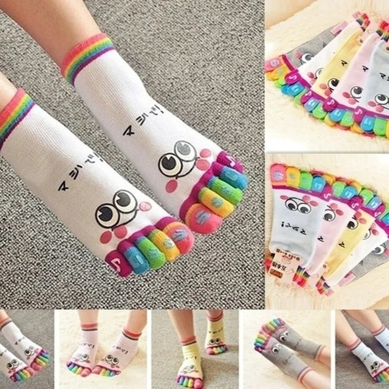 

Women's Cute Cartoon Toe Socks (Spring & Autumn) - Non-Slip, Sweat-Absorbent Cotton Socks with Smiley Bear, Ins Style