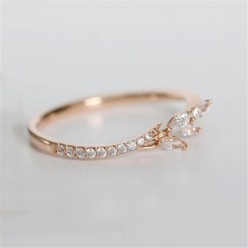 New Pattern Flowers Ring Plating Rose Gold Silver Color Micro Cubic Zirconia Tail Ring Fashion Women\'s Accessories Jewelry Gift