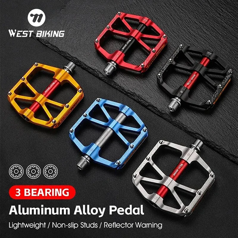 

WEST BIKING 3 Bearings Bicycle Pedal Aluminum Alloy Reflective Platform Road Mountain Bike Anti-slip Pedals Cycling Bike Parts