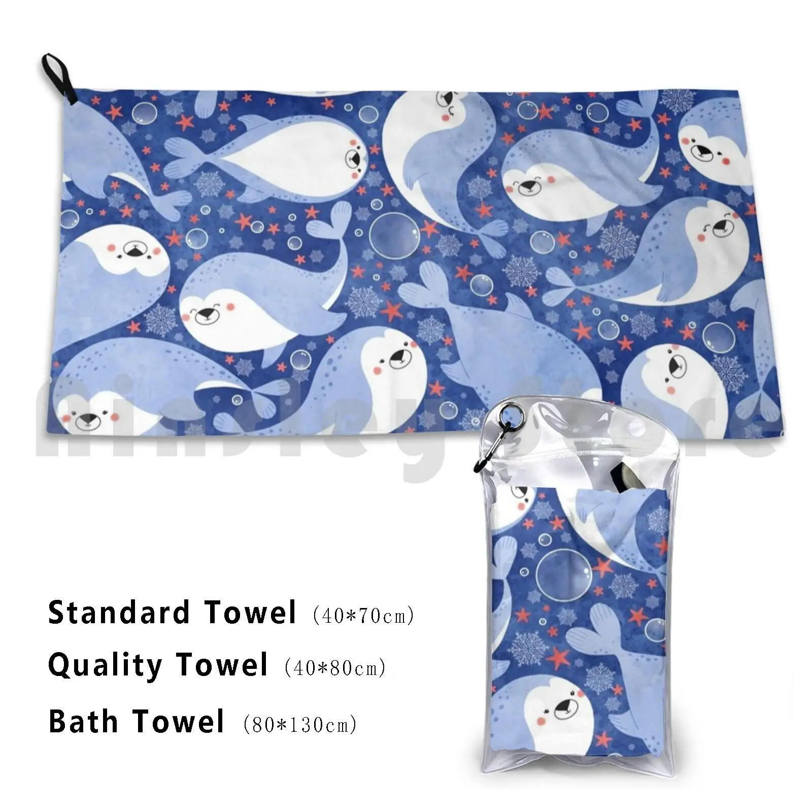 Swimming Seals Custom Towel Bath Towel Pattern Design Repeat Pattern Seal Artic Animal Sea Ocean Underwater