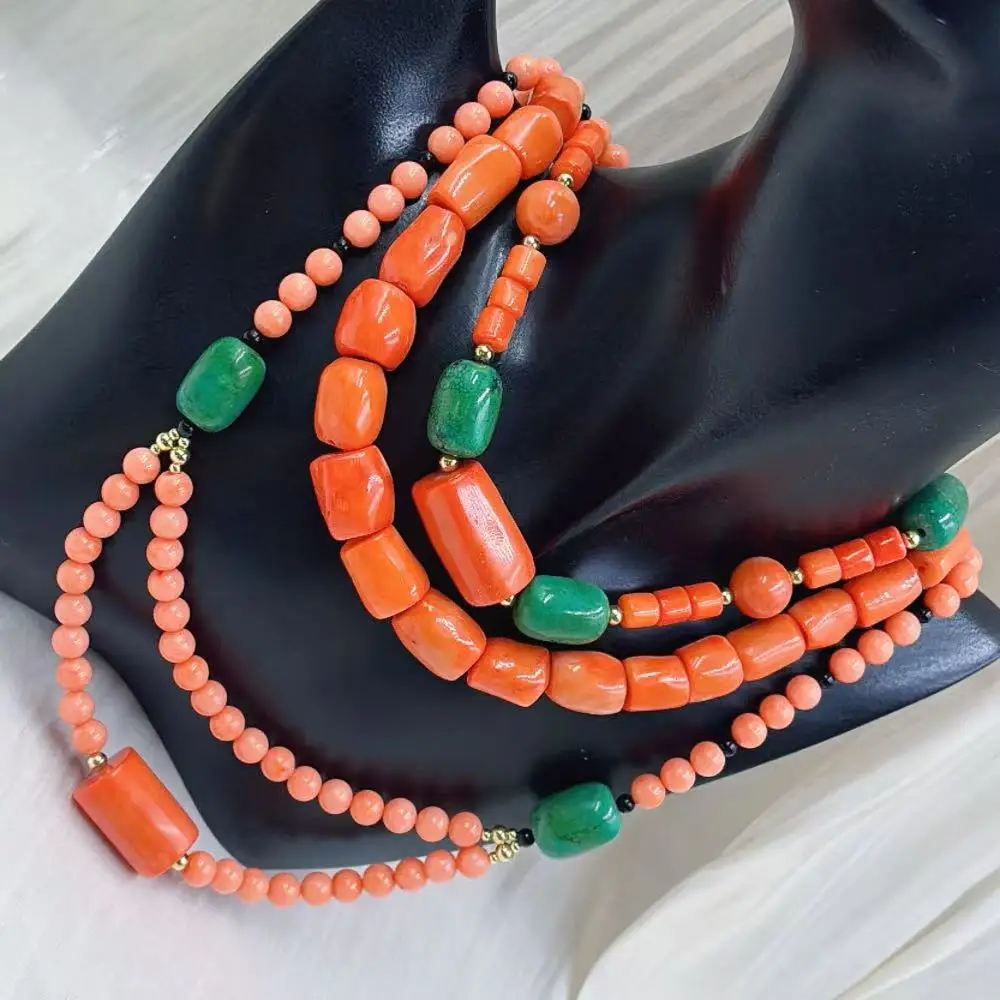 3 Style Nice New Vintage Natural Sea Bamboo Woman Jewelry Gift Orange Coral Necklace 18inch