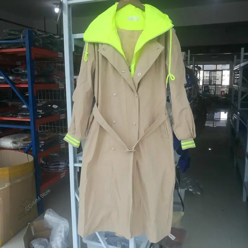 

2022 Tide Autumn New Hooded Trench Coat Korean 1 Khaki Long Coat Female Trenchcoat Overcoat Hot Sell Fall Clothes