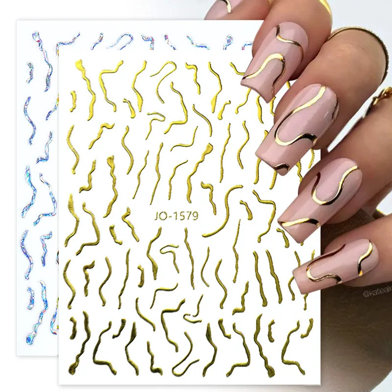 

French Tips 3D Nail Stickers Gold Silver Curve Stripe Lines Tape Swirl Sliders Manicure Adhesive Gel Nail Art Decals