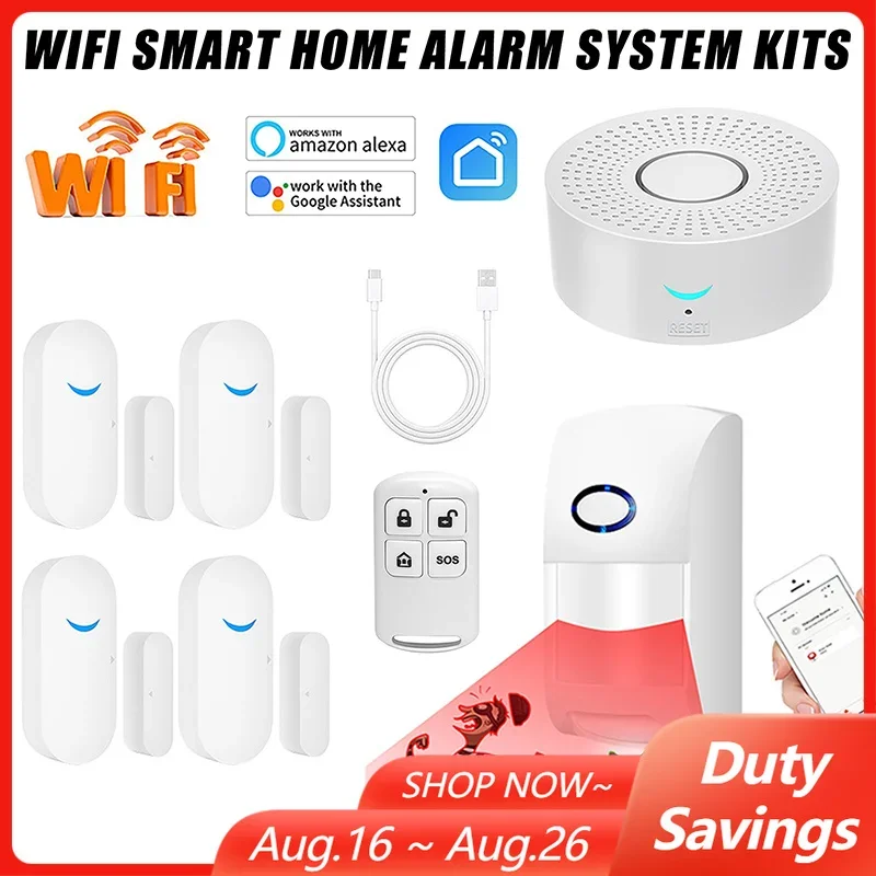 Tuya Wifi Smart Home Alarm System 433mhz Burglar Security Alarm Siren Smart Life App Control USB Power Wireless Home Alarm Kits