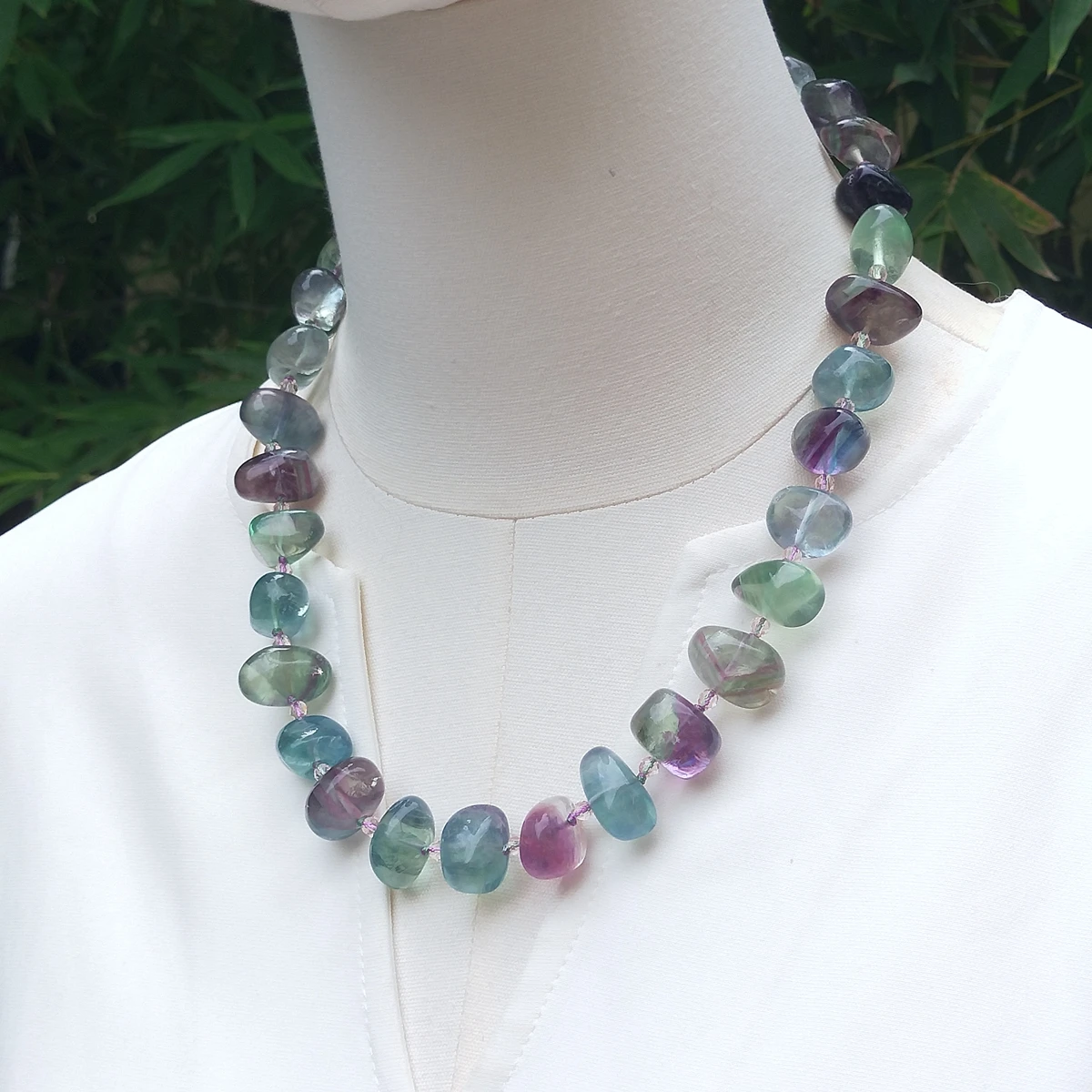 Lii Ji Real Stone Blue Green Color Necklace Flourite Crystal 51cm Stock Sale Women Jewelry Gift