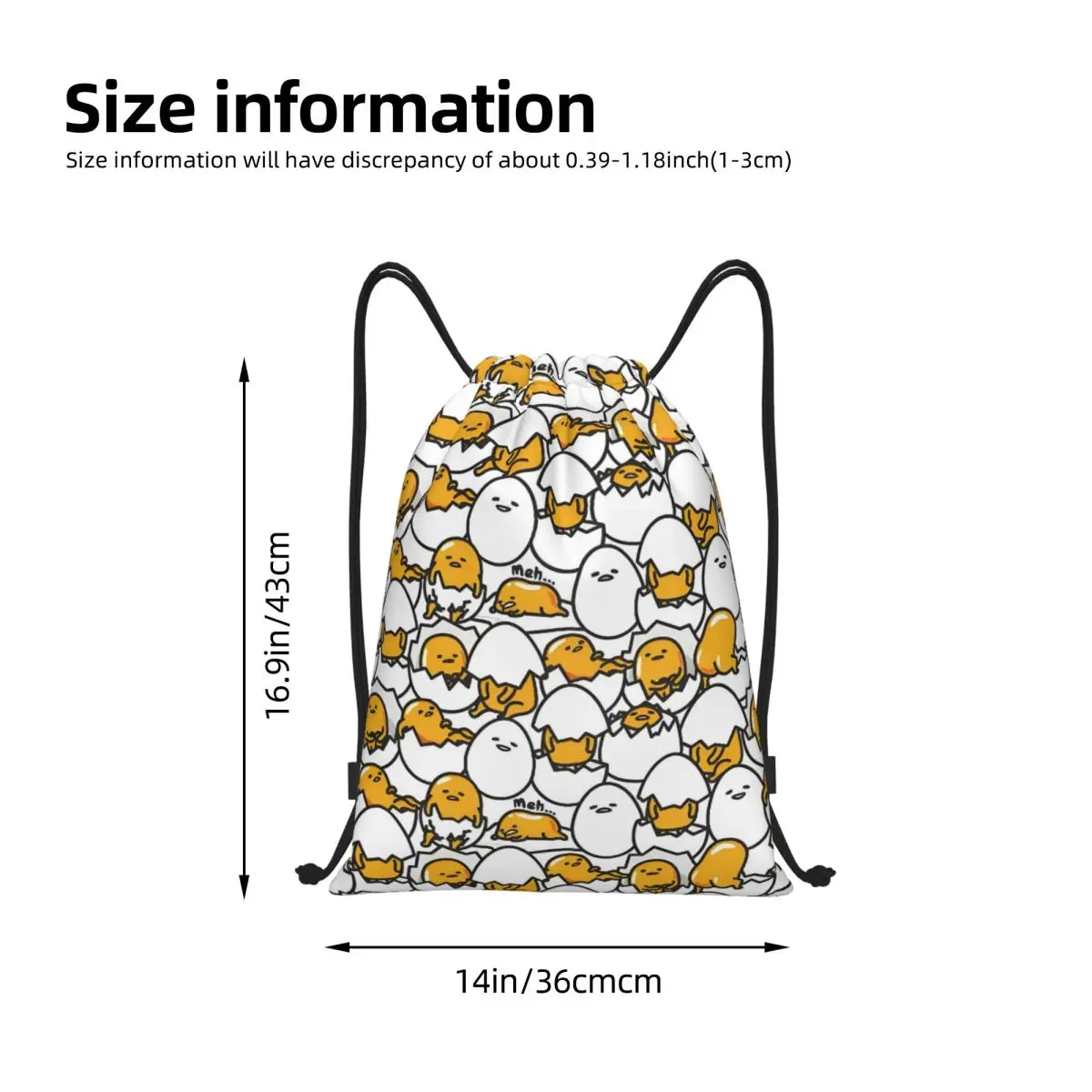 مخصص أنيمي Gudetama الكرتون الرباط حقيبة الرجال النساء المحمولة رياضة الرياضة Sackpack التسوق تخزين الظهر