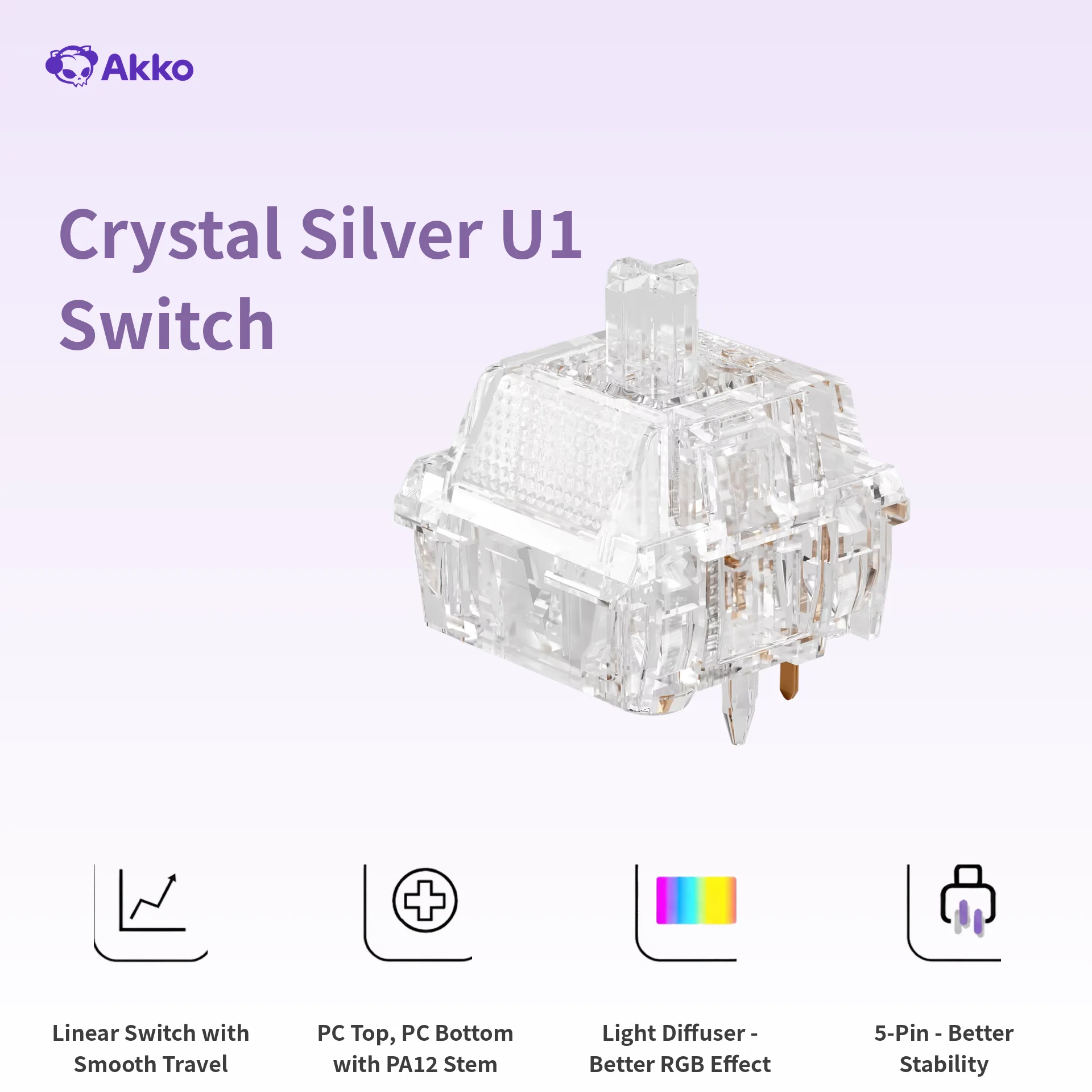 Akko U1 Linear Switch Crystal Silver 5 Pins 35gf±5gf Customized Factory-lubed MX Switches Mechanical Keyboard Accessories 45 pcs