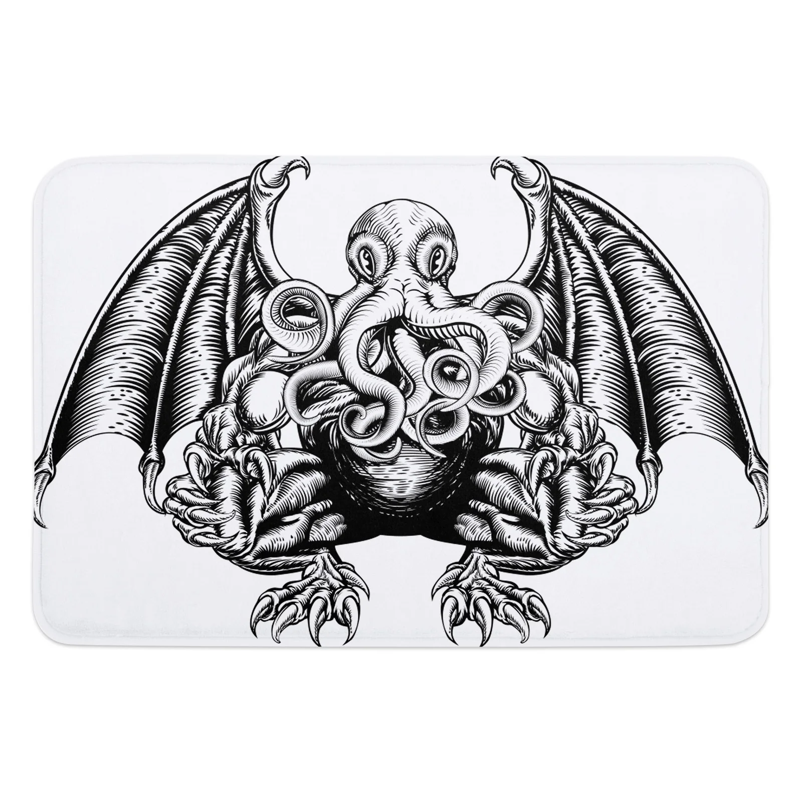 Cthulhu Monster Octopus Black And White Bathroom Mat Carpet Kitchen Mat Entrance Door Mats Room Floor Prayer Rug Doormat