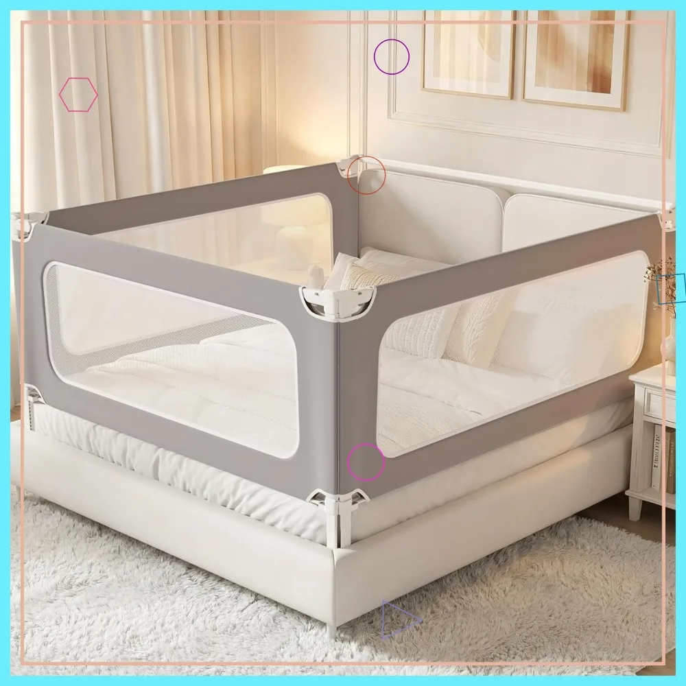 

3 Piece King Size Bed Rail for Toddlers, Height Adjustable Safety Guard Rail for King Beds, Gray