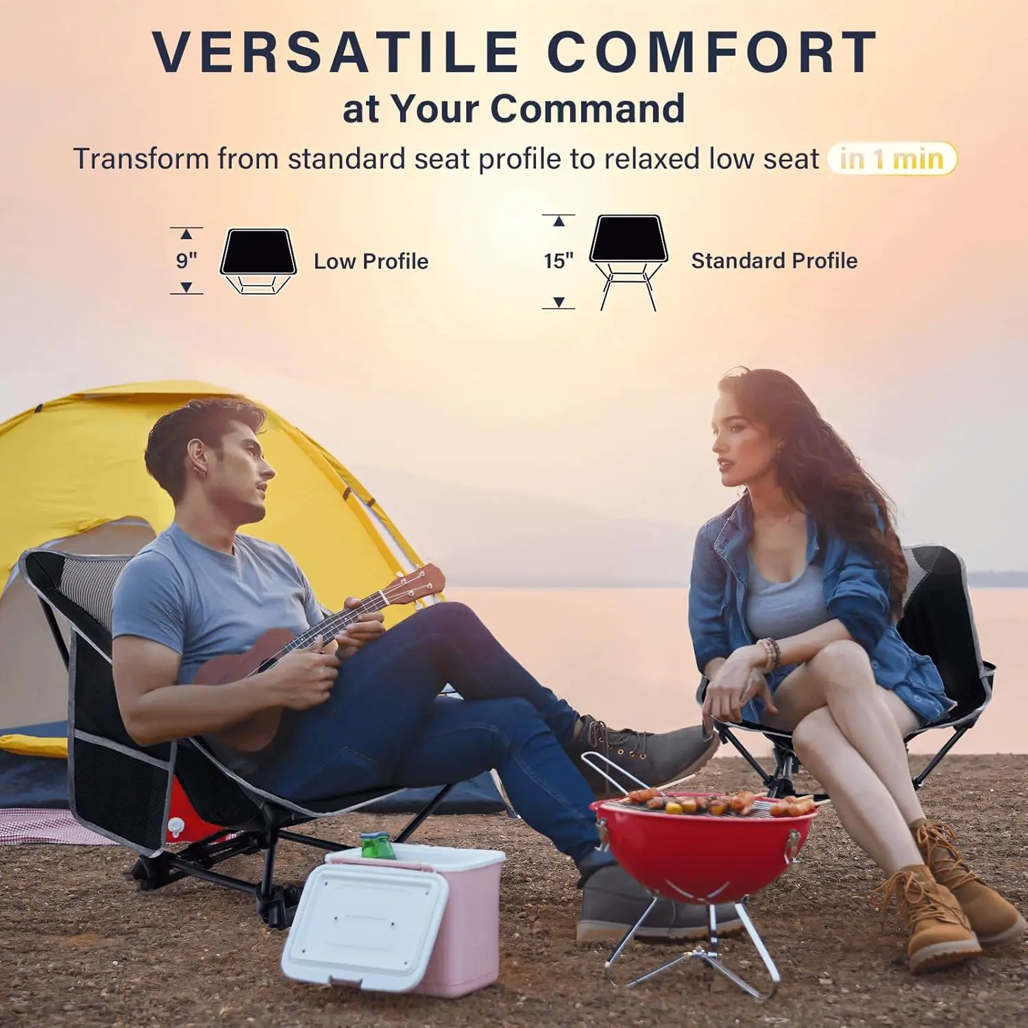 Lightweight Camping Chair,Camping Chair for Adults, Height Adjustable High-Back Folding Camping Chair view 3