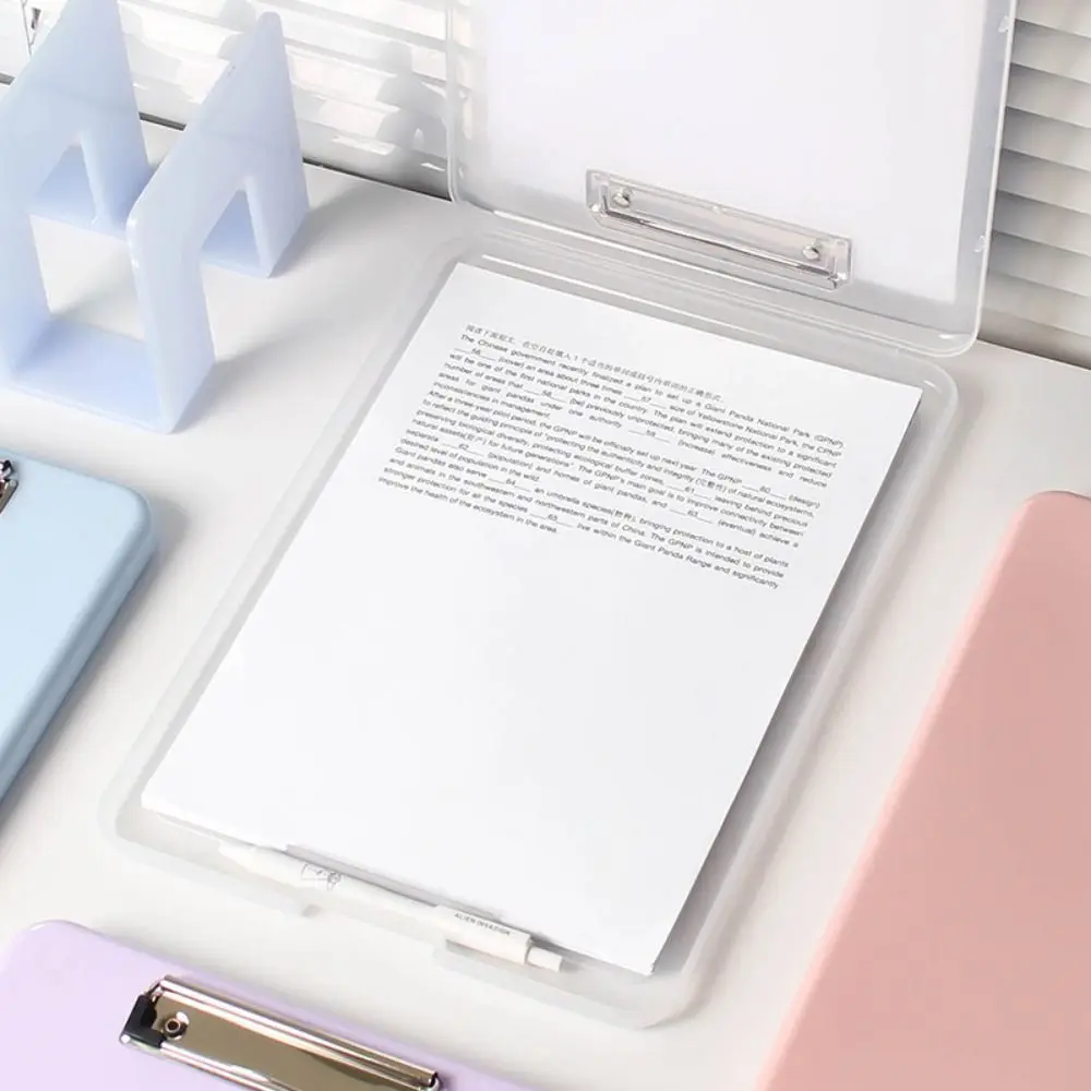 

Vertical Opening A4 File Folder Plastic with Metal Clip Clipboard Writing Pad Writing Board Candy Color File Storage Box School