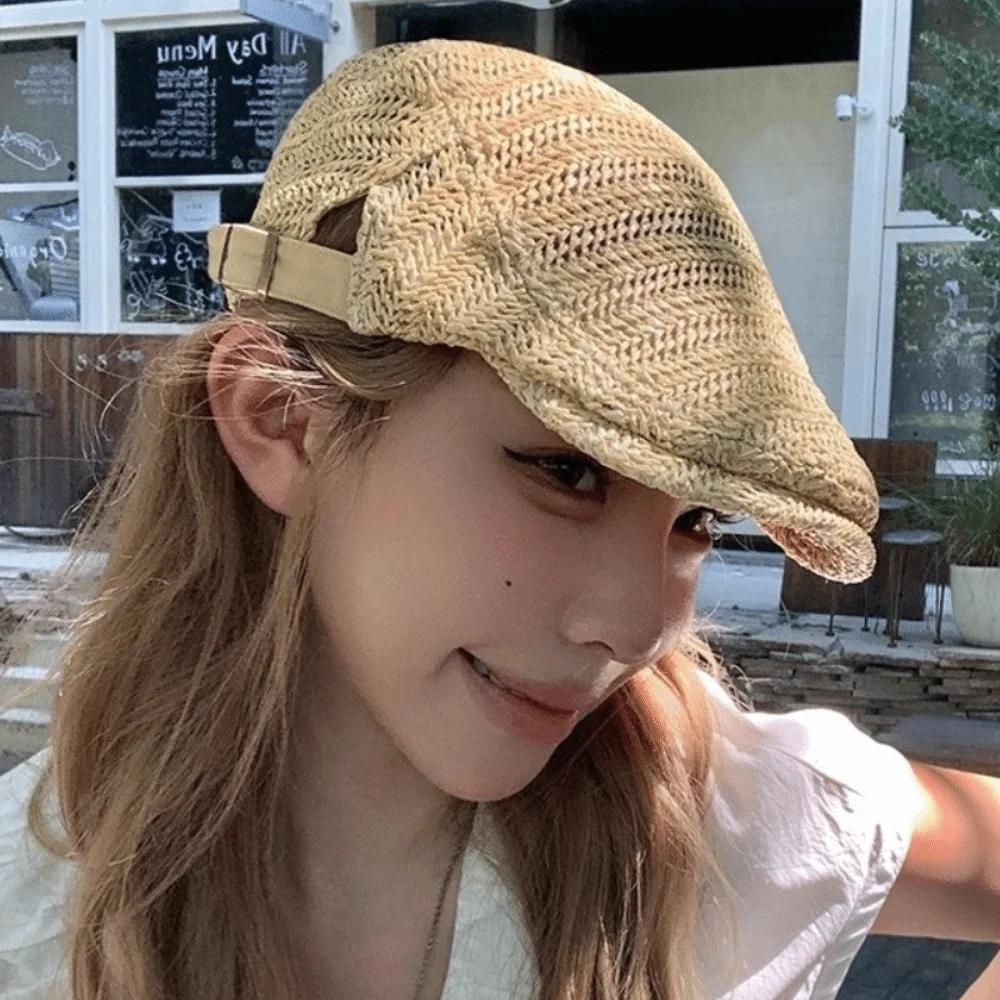 

Berets for Men Women Breathable Straw Spring Summer Sun Hat Artist Painter Beret Hat Adjust Flat Cap Unisex Beret Cap