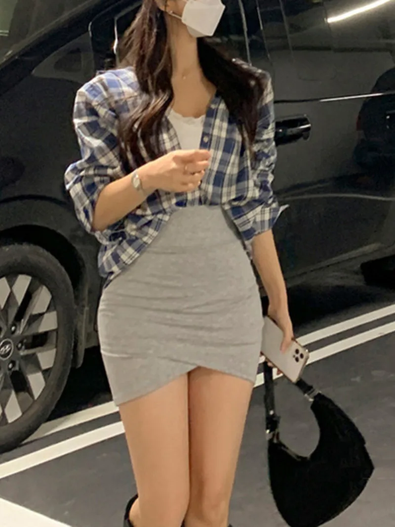 Korean 2024 Spring/summer Version New High Waist Slim Irregular Short Skirt Women Solid Casual Versatile Wrap Hip Skirt 86QQ