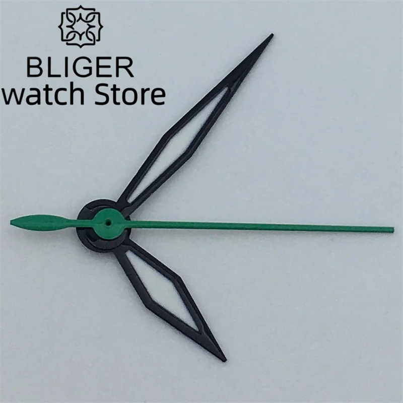 BLIGER 실버 블랙 포인터, 녹색 발광 포인터, NH35 NH36 무브먼트에 적합