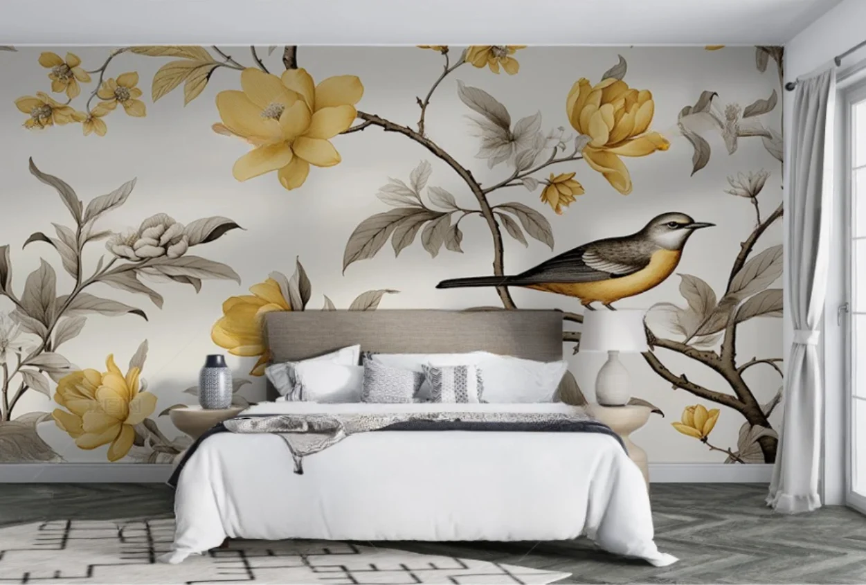 

Обои на заказ, ретро, ностальгические, ручная роспись, цветы и птицы, фреска для гостиной, спальни, ТВ-фон, обои для стен 3d