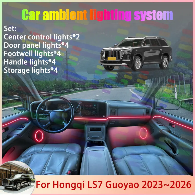 

For Hongqi LS7 Guoyao 2023~2026 2024 2025 2/18 in 1 Car Atmosphere Light Lamp RGB Shade Ensemble Streamer Atmosphere Set Parts