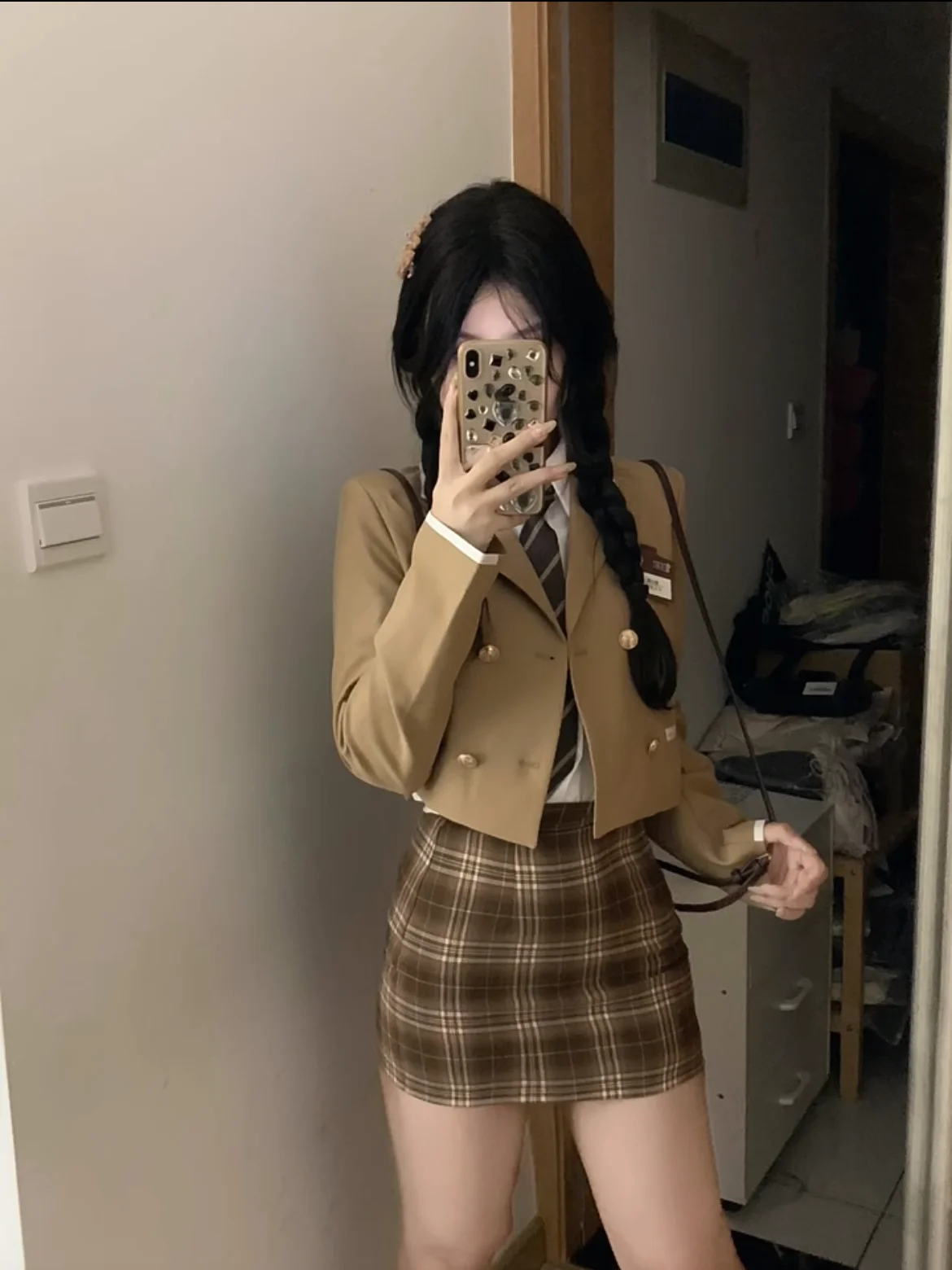 American College Style Small Suit Set Spring Autumn Short Girl Spicy Girl JK Uniform Waist Cinch Shirt Half Skirt Three Piece...