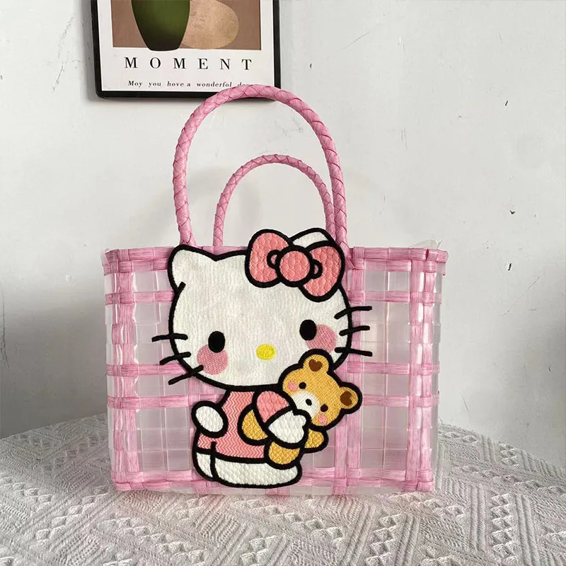 Nowy Mikko Anime Sanrio Cinnamoroll słomiana tkana torba nadruk kreskówkowy modna torebka na wakacje moda pasująca z dziewczątami