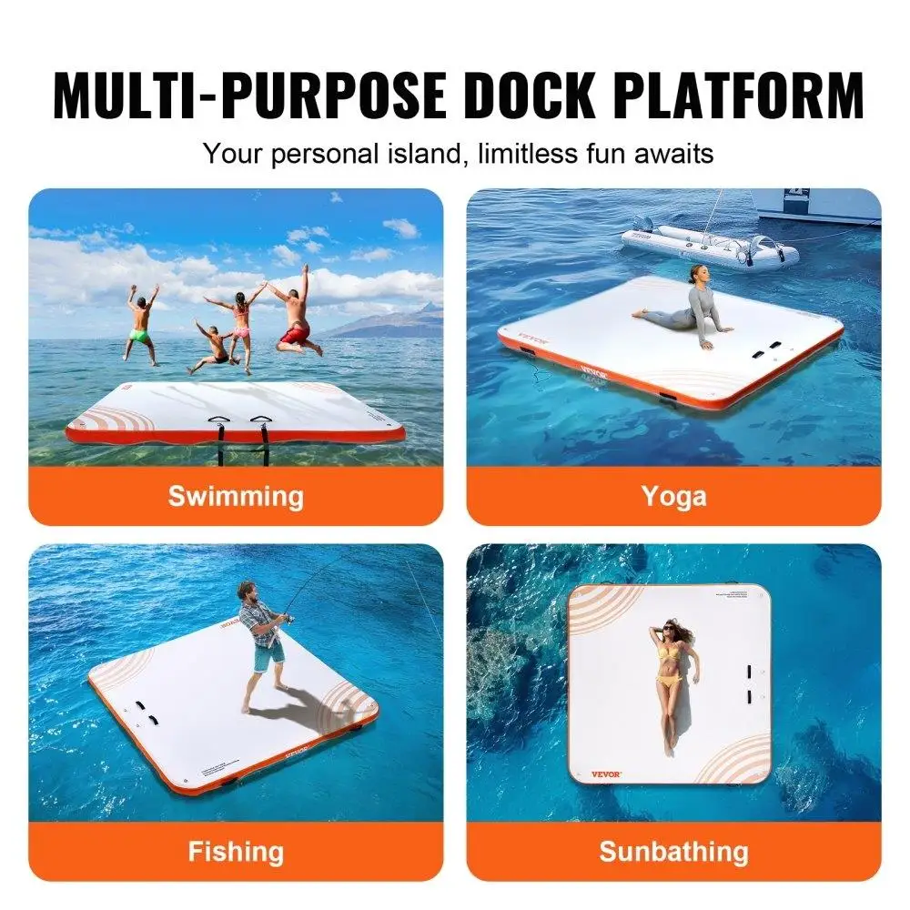 7x7FT Inflatable Floating Dock Platform with Non-Slip Mat, Portable Carry Bag & Detachable Ladder for pool , Beach & Ocean Fun