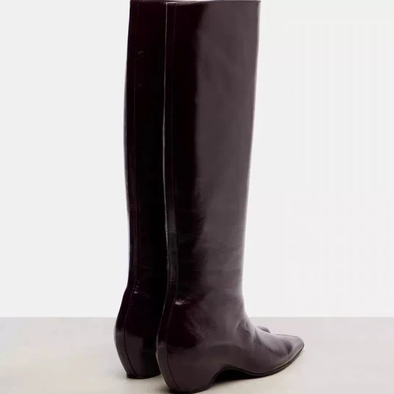 الارتفاع الداخلي زيادة وأشار الجلود أحذية طويلة النساء 35-45 حجم كبير مثير النبيذ الأحمر اللون حذاء برقبة للركبة لسيدة #4