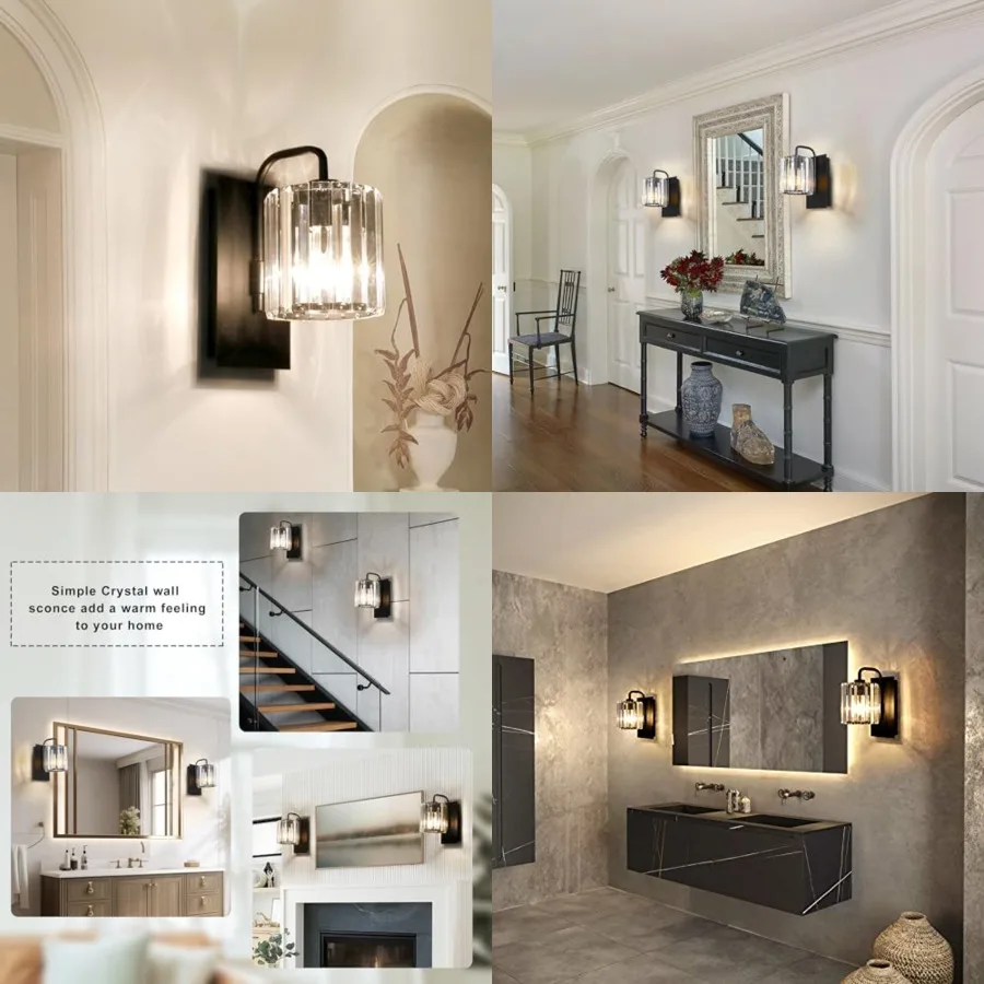 Crystal Wall Sconces, Black Sconce Wall Light Fixtures Modern Sconces Wall Lighting Single Indoor Wall Sconce for Living Room B